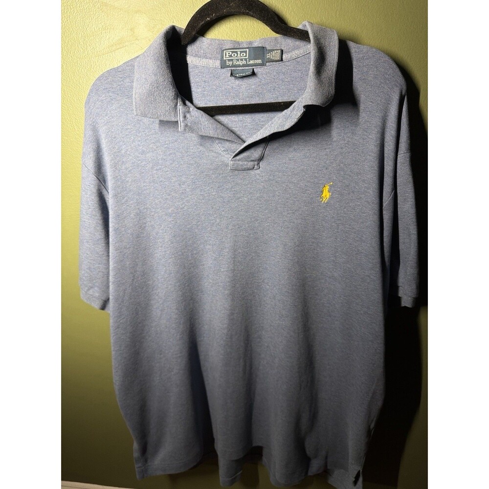 Polo Ralph Lauren Mens XL Custom Fit Short Sleeve Polo Shirt Blue Yellow Pony